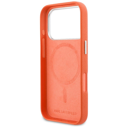 Karl Lagerfeld Handy Hülle Karl & Choupette Head Pins Saffiano Magsafe Case für iPhone 17 Pro Orange