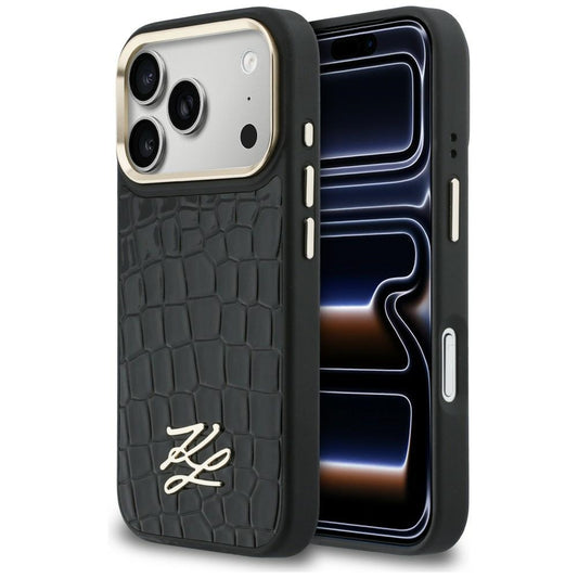 Karl Lagerfeld Handy Hülle Croco KL Script Logo Magsafe Case für iPhone 17 Pro Max