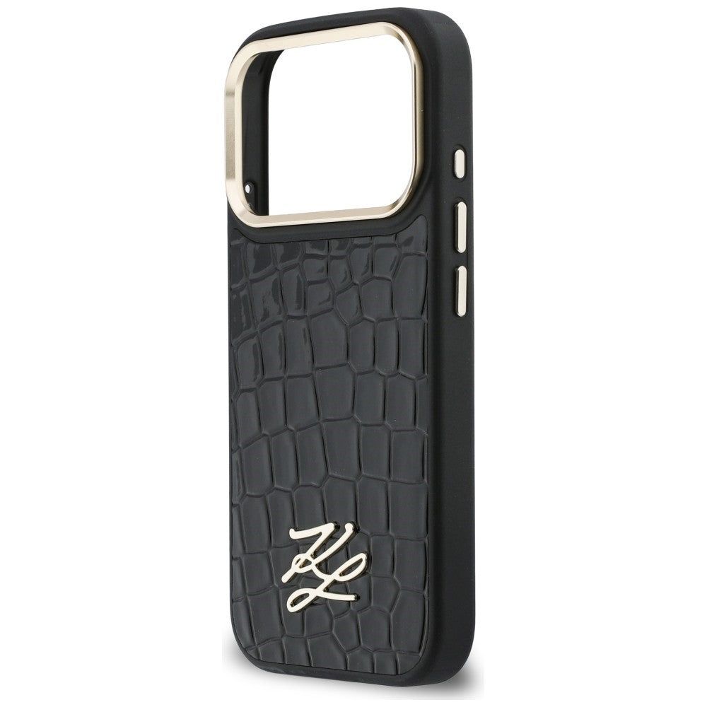 Karl Lagerfeld Handy Hülle Croco KL Script Logo Magsafe Case für iPhone 17 Pro