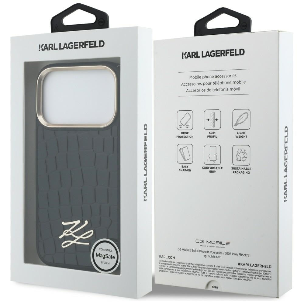 Karl Lagerfeld Handy Hülle Croco KL Script Logo Magsafe Case für iPhone 17 Pro Max