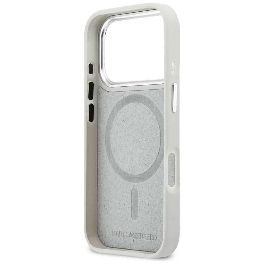 Karl Lagerfeld Handy Hülle Croco KL Script Logo Magsafe Case für iPhone 17 Pro Weiß