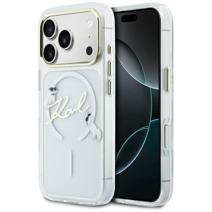 Karl Lagerfeld Handy Hülle IML Choupettes Karl Cript Logo Magsafe Case für iPhone 17 Pro Max Transparent