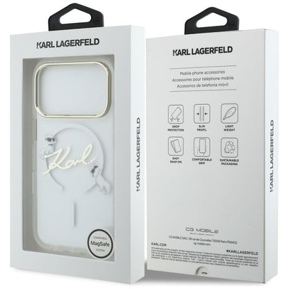 Karl Lagerfeld Handy Hülle IML Choupettes Karl Cript Logo Magsafe Case für iPhone 17 Pro Max Transparent