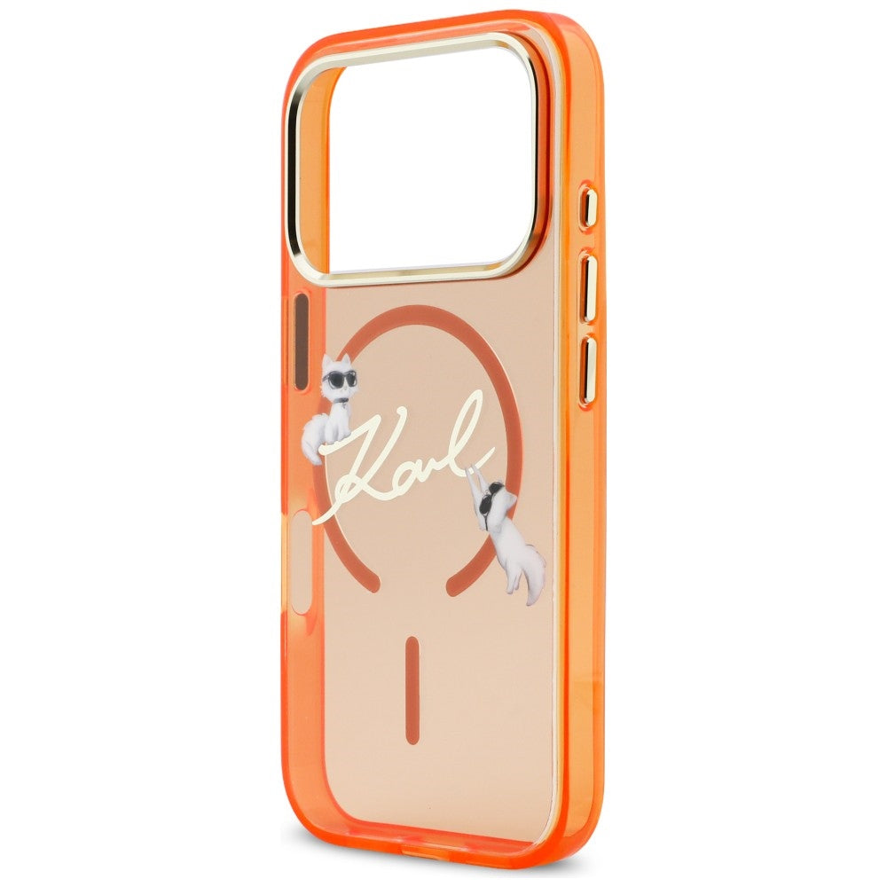 Karl Lagerfeld Handy Hülle IML Choupettes Karl Cript Logo Magsafe Case für iPhone 17 Pro Max Orange
