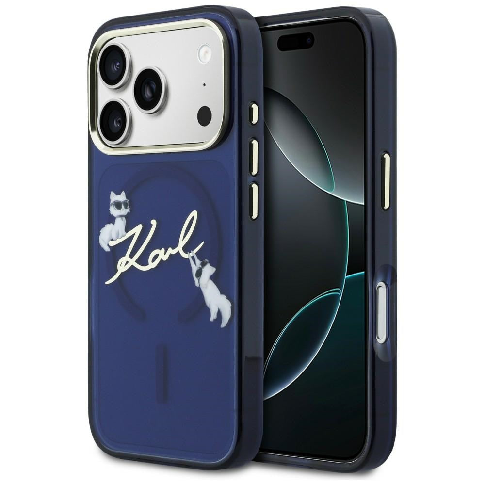 Karl Lagerfeld Handy Hülle IML Choupettes Karl Cript Logo Magsafe Case für iPhone 17 Pro Max Blau
