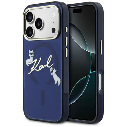 Karl Lagerfeld Handy Hülle IML Choupettes Karl Cript Logo Magsafe Case für iPhone 17 Pro Blau
