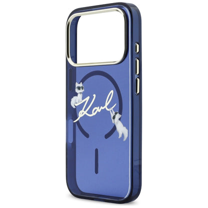 Karl Lagerfeld Handy Hülle IML Choupettes Karl Cript Logo Magsafe Case für iPhone 17 Pro Max Blau