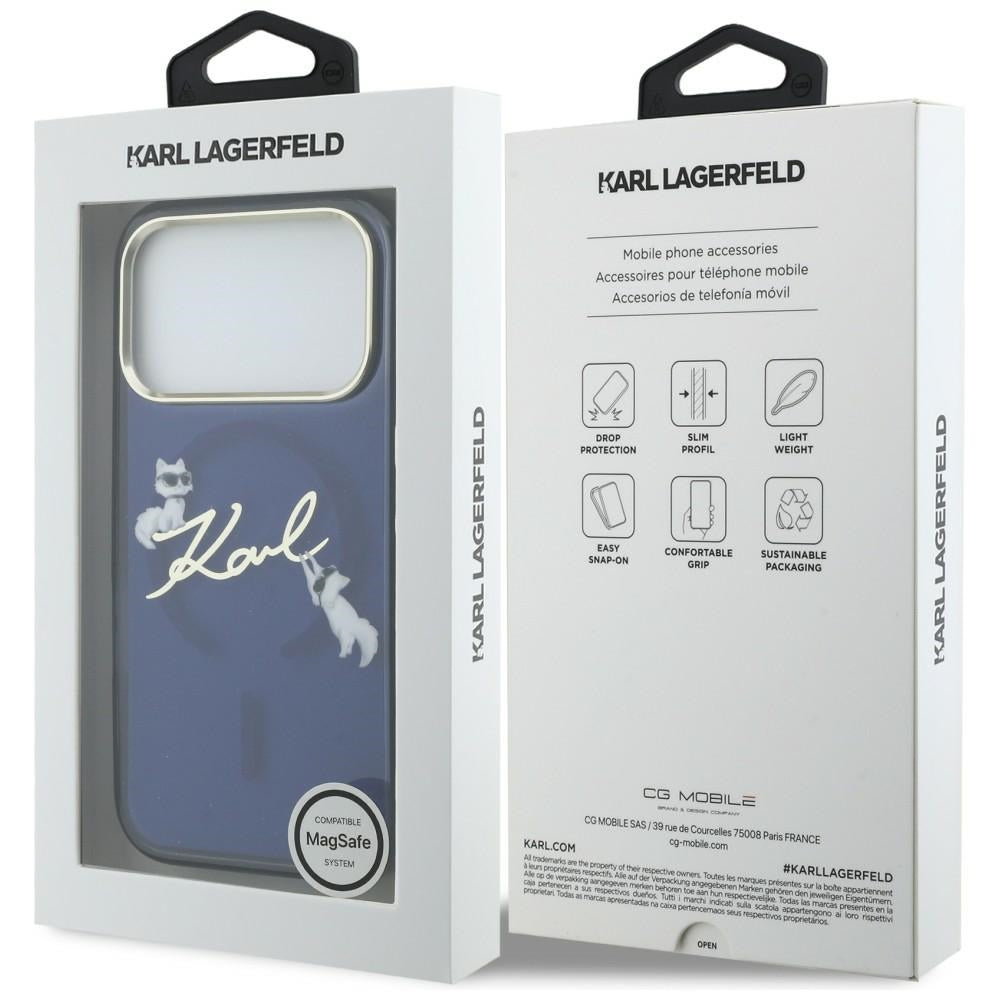 Karl Lagerfeld Handy Hülle IML Choupettes Karl Cript Logo Magsafe Case für iPhone 17 Pro Blau
