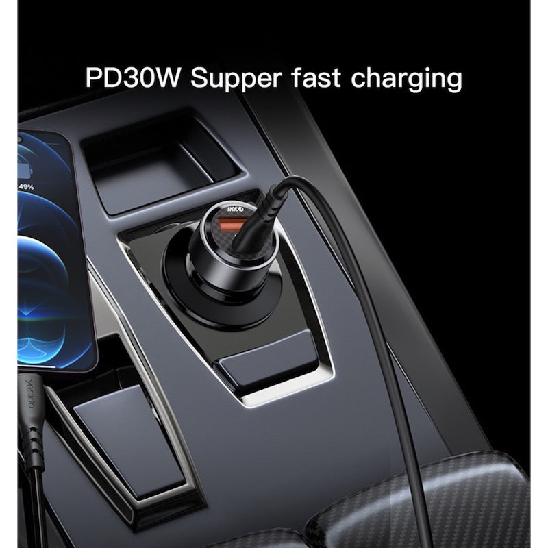 YESIDO Y54 Typ C und USB Fast Charge Auto Ladegerät mit Typ C zu Lightning Kabel