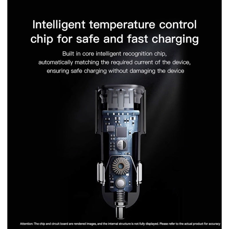 YESIDO Y55 Typ C und USB Fast Charge Auto Ladegerät mit Typ C zu Typ C Kabel