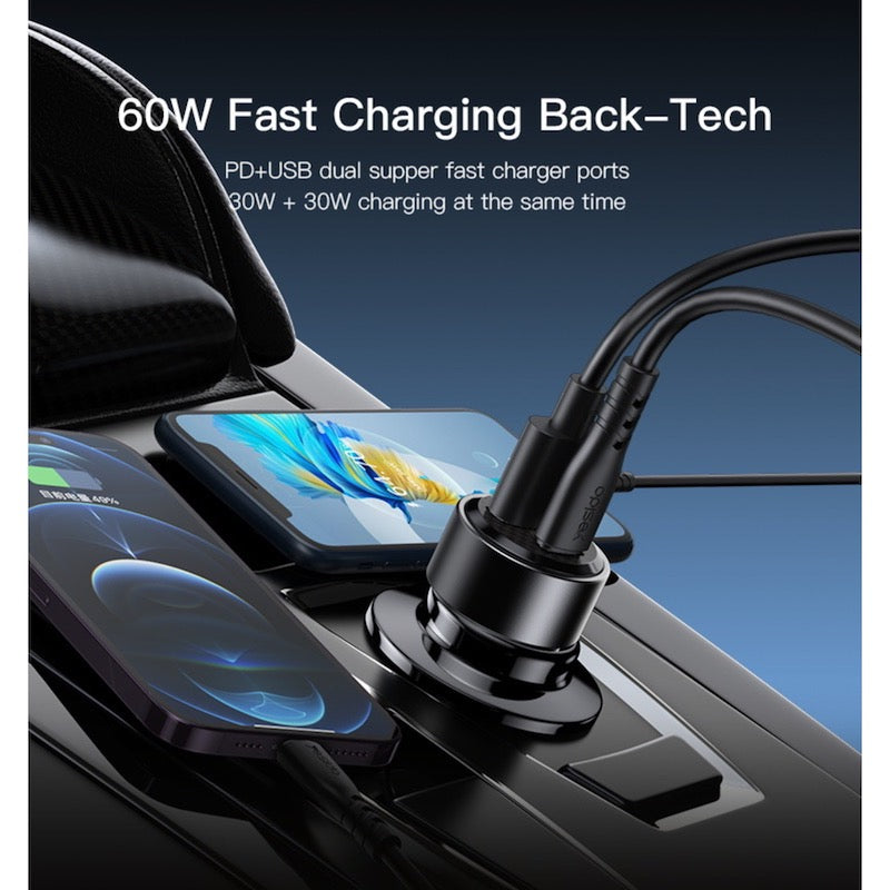 YESIDO Y55 Typ C und USB Fast Charge Auto Ladegerät mit Typ C zu Typ C Kabel